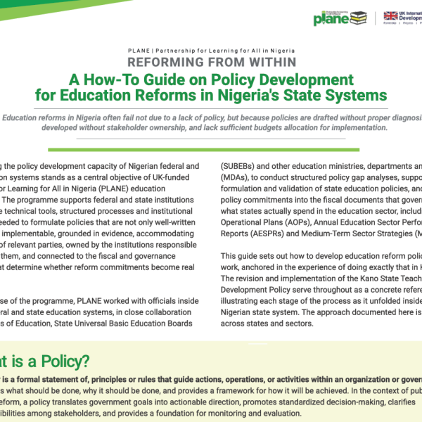 A How-To Guide on Policy Development for Education Reforms in Nigeria&rsquo;s State System.